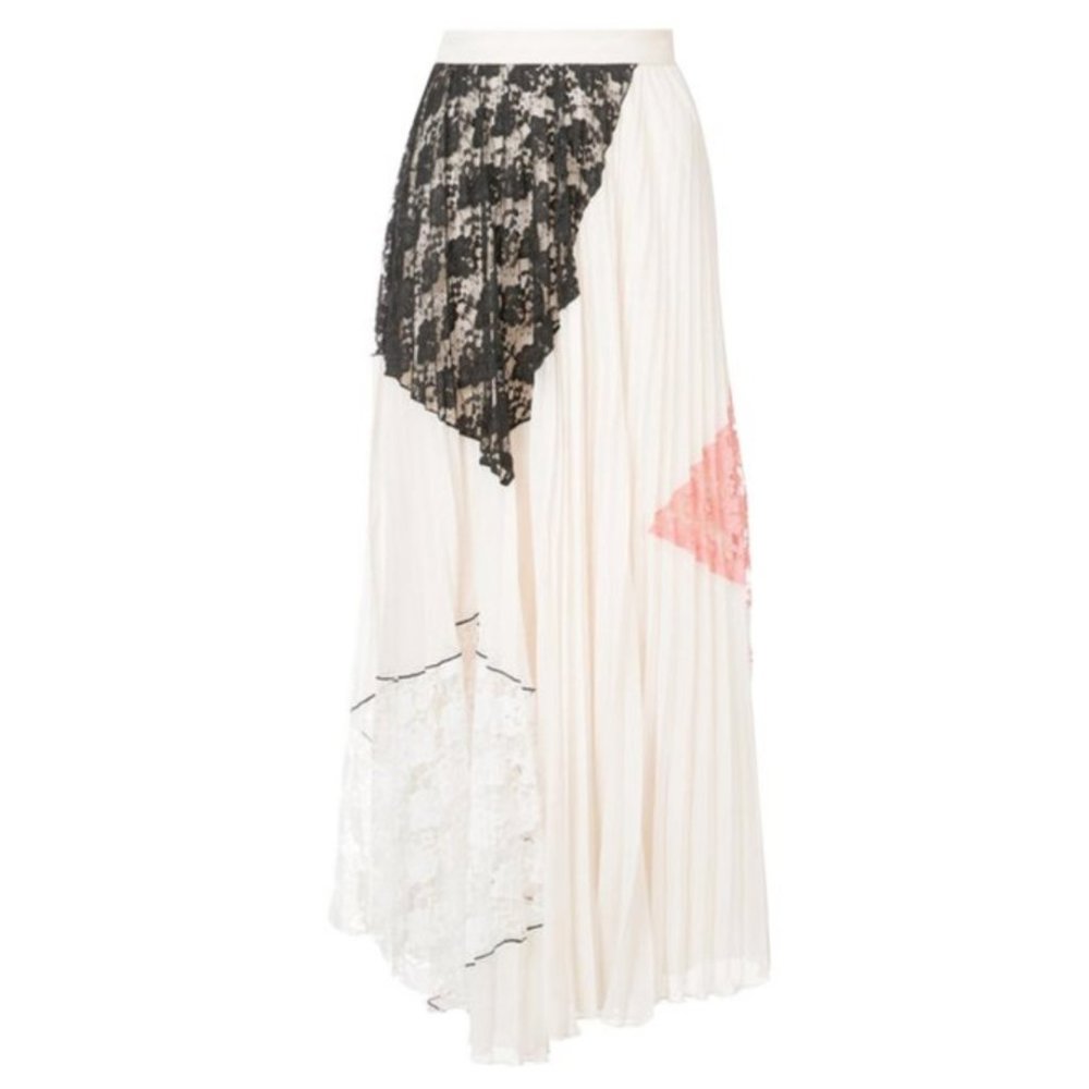 NWT Auc 10 Crosby Derek Lam Sandstone Pleated Lace Inserts Skirt - Picture 2 of 11